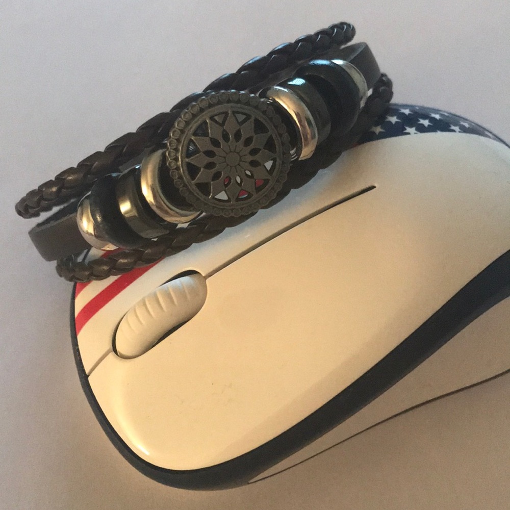 Men’s Braided Leather and Metal Strap Bracelet